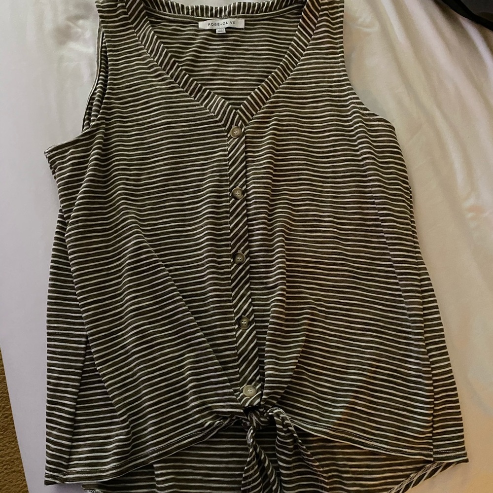 Hunter green striped - front tie button down tank
